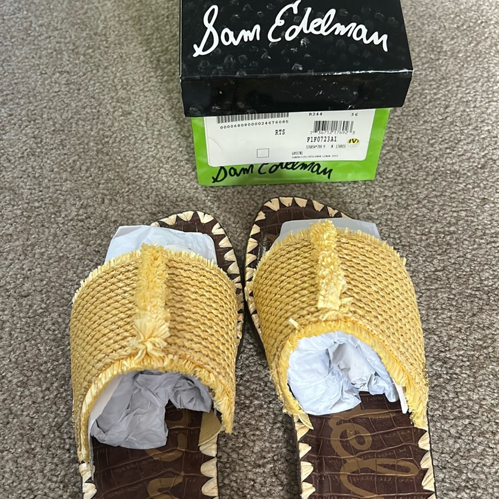 Sam Edelman Glenda Lemon Zest Raffia slide sandal - Picture 2 of 5